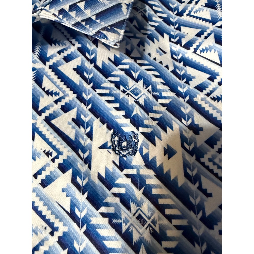 Panhandle Performance Mens XXL Blue White Aztec Southwestern Snap Polo Shirt - Picture 10 of 13